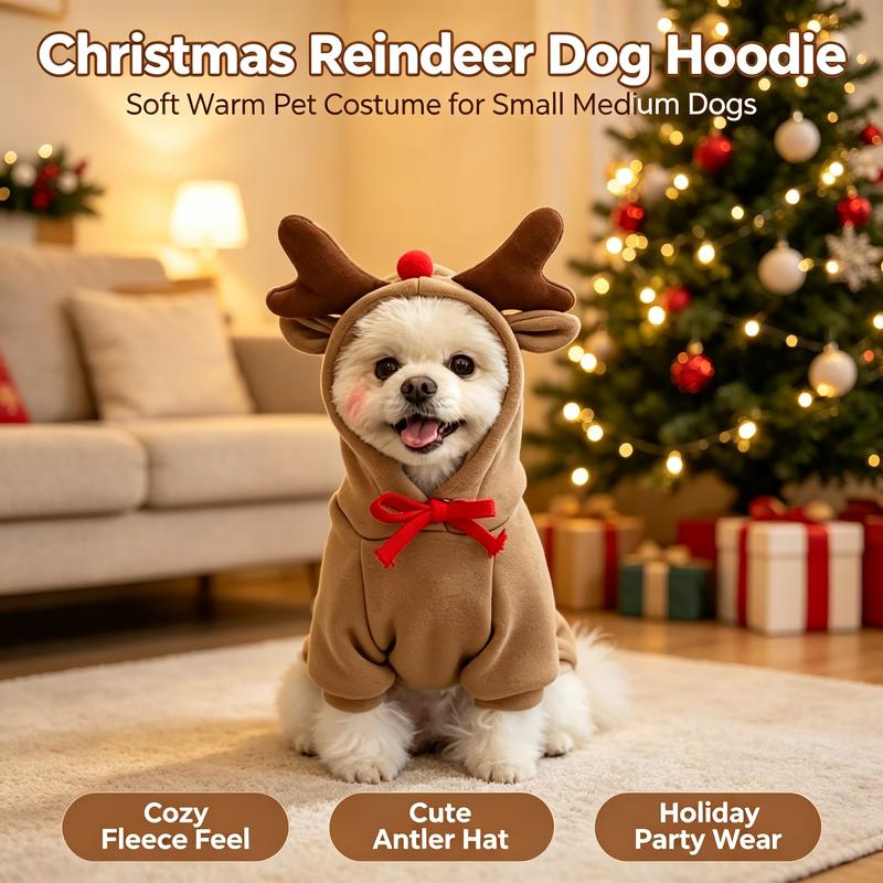 Fleece Lined Dog Reindeer Hoodie
