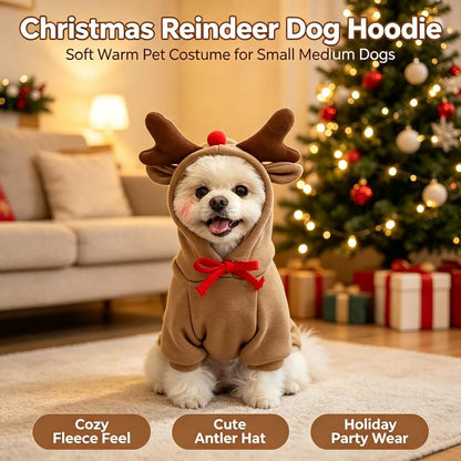 Fleece Lined Dog Reindeer Hoodie